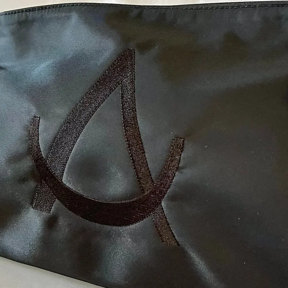 Vintage Desmo Black Nylon Embroidered Logo Clutch Evening Bag Zip Pouch Handbag